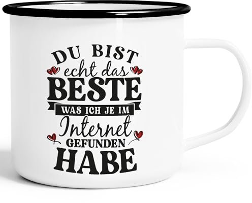 Moonworks® Emaille-Tasse Liebe lustig Dating Internet Spruch Liebeserklärung Liebesbeweis Freund Freundin Partner emaille-weiß-schwarz standard