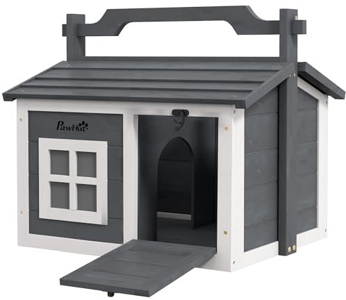PawHut Rabbit Hutch Indoor Outdoor w/Top Handle, Openable Roof - Grey