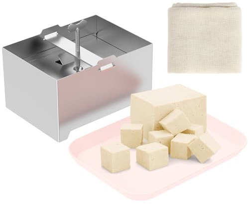 QINGLANG Tofu Press Kit Food Grade Stainless Steel Cheese Press Pressure Adjustable Paneer Maker with Drip Tray Detachable Tofu Maker Press Mold Dishwasher Safe for Homemade Firm Tofu Cheese 16x12x9cm