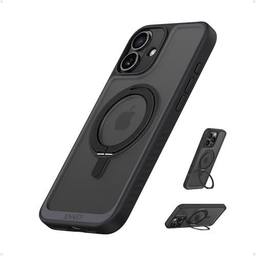 Anker FlexStand magnetisches Case für iPhone 16, 360° Ringständer, Matte und rutschfeste Schutzhülle, 15,5cm iPhone Hülle mit verbesserter MagSafe-Kompatibilität