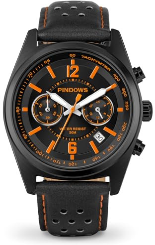 PINDOWS Herrenuhren, Herren-Chronograph, großes Zifferblatt, modische Quarzarmbanduhr mit Edelstahl- oder Lederarmband.