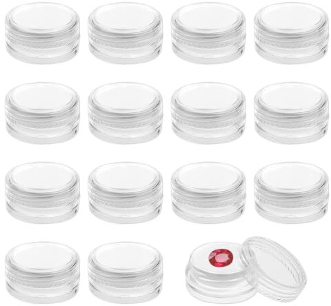 15Pcs Small Jewelry Display Boxes, Round Gemstone Holder Case, Jewelry Show Box Container Holder with Clear Lids and Sponge, Bead Storage Containers for Pills, Gems, Beads, Jewelry, Small Items