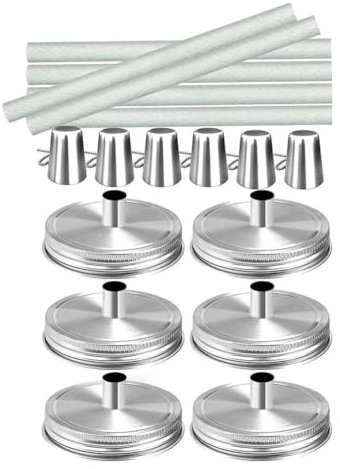 Marran Mason Jar Tabletop Torches Kits,6 Pack Regular Mouth Lids,Wicks and Caps,Outdoor Oil Lamp Lights for Patio Garden Decor