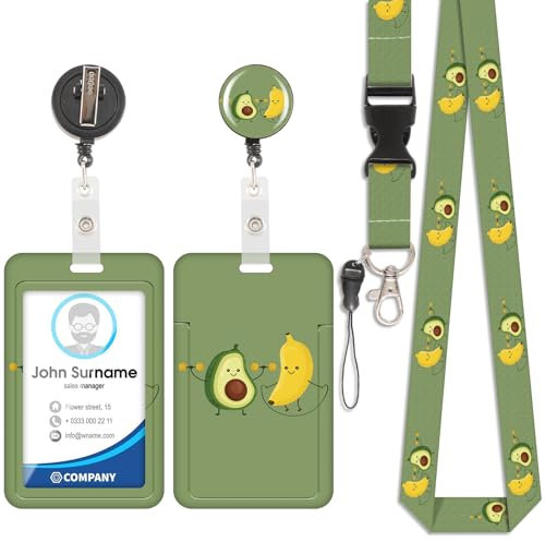 Porte-Cartes avec Cordon Avocat-Banane, Badge D'Identification, Porte-Cartes avec Cordon, Cordon Détachable avec Clip Rétractable pour Cartes de Visite, Cartes D'EntréE, Cartes D'Identité
