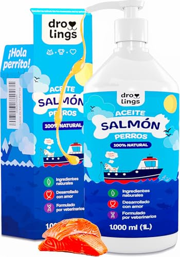 Aceite de Salmon Perros y Gatos 1 Litro Aceite de Pescado Noruego 100% Natural y Puro con Omega 3 para Pelo más Brillante y Menos Picores