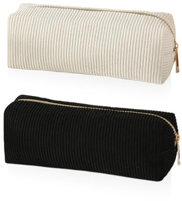 Trousse À Cosmétiques En Velours Côtelé 2 Pièces, Grande Capacité, Portable, Pour Crayons Et Toilette, Sac De Rangement De Voyage (Blanc, Noir)