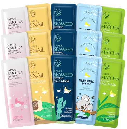 LAIKOU Masque Visage Sans Rinçage, Masque Visage Hydratant, Kit Masque Soin pour le Visage, Masque de Beauté Daily Care, pour tous les types de peau(3g x 15 paquets)