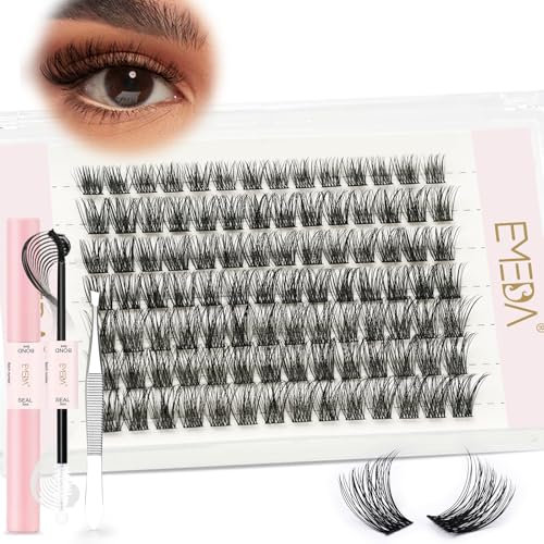 Kit de extensiones de pestañas individuales DIY 12mm kit Pestañas en racimo naturales 3D Racimos de pestañas DIY con pegamento and seal y pinzas (EME133 12mm)