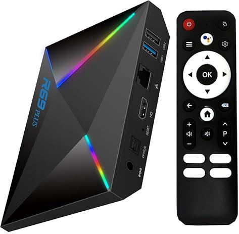 R69 Plus Android Box 14.0 TV Box con 4GB RAM 64GB ROM Box Quad-core 64-bit ARM Cortex-A53 Supporto 6K Dual Wi-Fi 2.4G/5.8G, BT 5.0 LAN 1000M