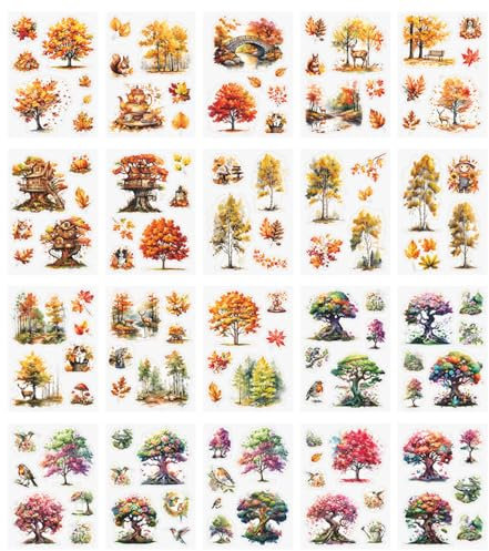 Scrapbook Aufkleber, 20 Blatt Garten Landschaft, Sticker, Wald, Fenster, Blumen, PET Aufklebers für Scrapbooking, Kartenherstellung, DIY