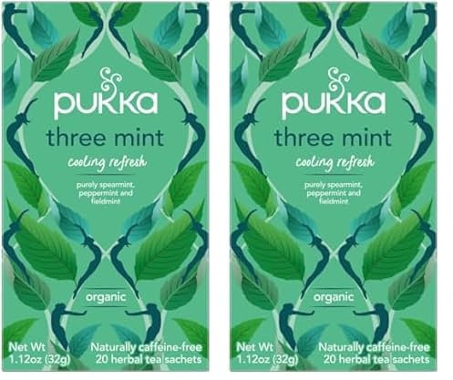 Pukka Tisane, Three Mint, Tisana ai Tre Tipi di Menta, 100% Biologico, Senza Caffeina, Ingredienti Selezionati in Modo Etico, Per una Dolcezza Vibrante Fresca e Suprema, 20 Filtri (Confezione da 2)