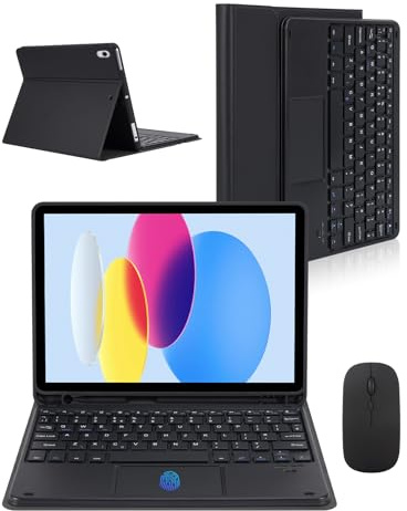 Nsyee Touchpad Keyboard Case with Mouse for iPad A16 11th 11/10th 10.9 | UK Layout Detachable Touchpad Keyboard Folio Cover with Mouse&Pen Slot for iPad A16 11th 11/10th 10.9, Slim & Portable