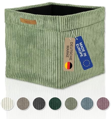 Lycce Kallax Box aus trendigem Cordstoff | Aufbewahrungskorb für Kallax Regal | Faltbox 33 x 33 x H31 cm mit abnehmbarem Bezug | Boden mit Vlies Überzug | Aufbewahrungswürfel | salbei