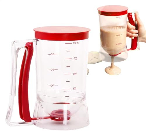 Pancake Batter Dispenser | Batter Dispenser | Cupcake Maker| Handheld Batter Dispenser Tool | 900ml Batter Pourer Dispenser Leak-Proof Pancake Maker Separator with Measuring Label for Baking