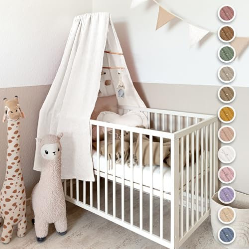 lilimaus Betthimmel Babybett mit Goldapplikationen [in 12 Farben] Himmel Babybett aus 100% Baumwolle Musselin - Betthimmel Mädchen & Jungen - Himmelbett Kinderzimmer & Babyzimmer Deko - Baby Bett
