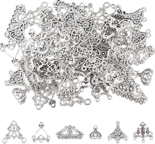 SUPERFINDINGS 120 Stück Kronleuchter Komponenten Anhänger In Antik Silber Verbindungsglied Anhänger Tibetischer Stil Legierung Halskette Ohrringe Verbindungsanhänger Zur Schmuckherstellung