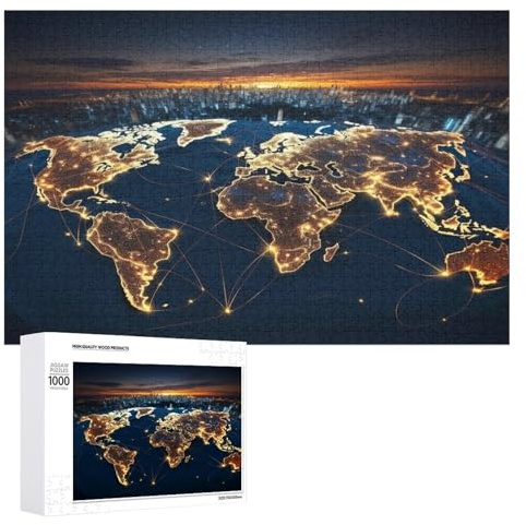 Weltkarte 1000 Teile Holzpuzzle,einzigartiges Puzzle, Geschenk Für Erwachsene,Familienspiel,Herausforderungsaktivität,（75×50cm）