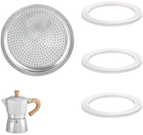 Bansusu 4 Pcs Moka Pot Coffee Espresso Maker Replacement Kit | 1 Filter, 3 Silicone Gasket Seals, Easy to Install, Silicone Sealing Ring