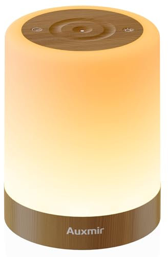 Auxmir Nachttischlampe Nachtlicht Touch Dimmbar, 3000mAh Tischlampe Kabellos USB Aufladbar mit 256 RGB Farben 4 Modi, Timing Funktion, LED Stilllicht Lampe für Deko Schlafzimmer, Camping, Dunkelbraun