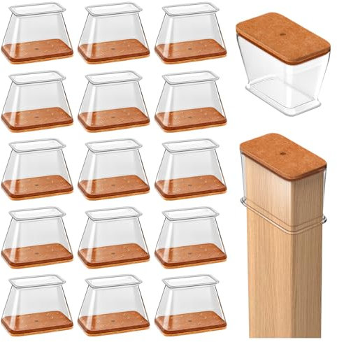 16 Pezzi Gommini per Sedie Rettangolari, Feltrini per Gambe di Mobili, Tappi per Sedie per Legno Duro, Proteggere il Pavimento dal Rumore Trasparente, S Fit: Lunghezza:28-38mm, Larghezza:19-25mm