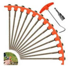 Heavy Duty Screw-in Tent Pegs with Drill Adapter 12 Pack - Rotating Metal Rock Pegs for Hard Ground, Includes Peg Puller, Durable Steel Stakes for Camping, Awnings, Canopies & Outdoor Use