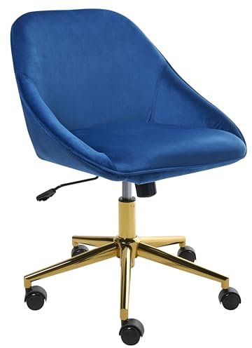 Beliani Office Desk Chair Blue, Gold, Black Velvet 360° Swivel With Backrest, Bardsdale