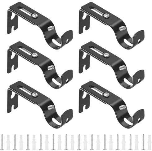 6 Pz Supporti per Bastoni Tendes, 25 mm Ganci per Tende senza Bucare,Ganci Adesivi per Tende senza Fori per Finestre, Supporto Regolabili Autoadesivi per Aste Tenda senza Foratura(Nero)
