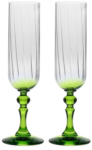 Krosno Champagner Gläser 2er Set, 220 ml, Hellgrüner Stiel, Bubble | Celebration Moments, Sektgläser, Bleifreies Kristallglas Trinkglas für Champagner, Prosecco, Cava und Schaumwein, Aperitif