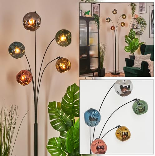 HOFSTEIN Stehleuchte Ripoll, Stehlampe aus Metall/Glas in Schwarz/Blau/Grün/Kupfer/Gold/Chrom/Rauch, Leuchte im Vintage-Design, Ø Schirme 15 cm, Fußschalter, 210 cm, 5 x E14, Wohnzimmer, Schlafzimmer
