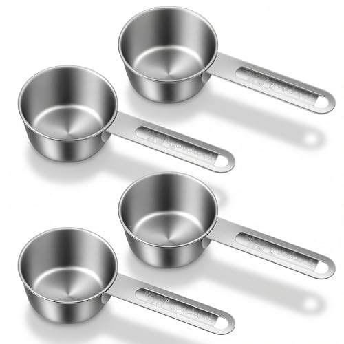 Nogeqi 4 Pcs 1/4 Cup Scoop, Stainless Steel 1/4 Cup Measuring Cups, 60ml Liquid Coffee Measuring Cups, Coffee Scoop for Wet and Dry Ingredients Cooking Baking Kitchen