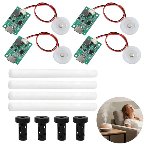 Set de 4 Piezas de Fabricante de Niebla Ultrasónica para Humidificadores - Accesorios con Junta de Goma e Interruptor de Tiempo para Cuidado y Relajación del Hogar