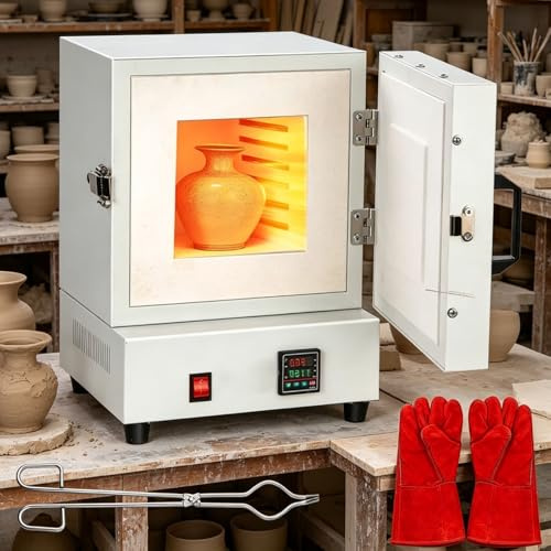 moupeaktain Forno per Ceramica Elettrico 2000W– Forno Compatto per Vetro, Fusione Metalli E Cera Persa, Temperatura di 1150℃, Riscaldamento su 4 Lati, Ideale per Casa