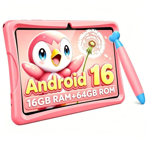 2026 Upgraded Kids Tablet 10 inch, Android 16 Tablets for Kids, Parental Control, Pre-Installed Kiddos Software & Kids Space, Includes Case & Stylus Pen, 12GB RAM 64GB ROM, 2TB Expand, HD IPS Screen