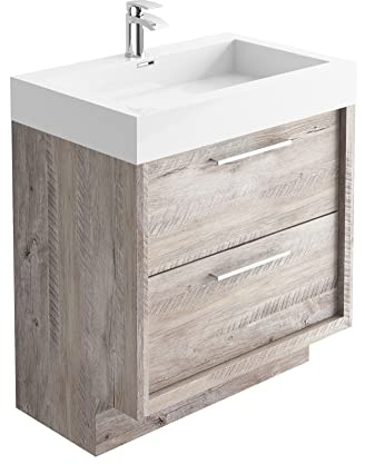 The Bath People Tila 750mm Light Oak Vanity Unit With Resin Basin Floor Standing Soft Close Drawers Bathroom Furniture