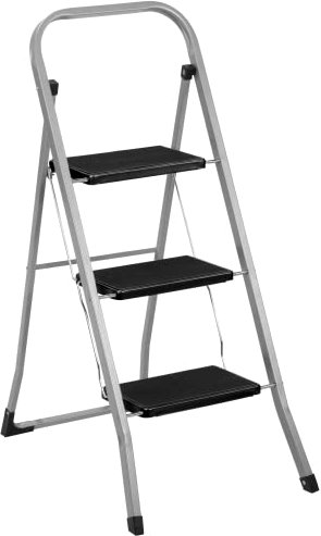 Trittleiter 3 Stufen Leiter Klapptritt Klappleiter Klapptreppe Tritt Haushaltstritt Stehleiter Sprossenleiter klappbar faltbar bis 150 kg (3 Stufen, Silber)