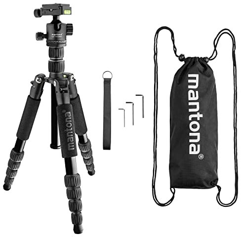 Mantona - Trípode de Aluminio Ligero, concabezal Arca-Swiss Muy Compacto y Ligero, Ideal para fotografía de Exterior y Viajes