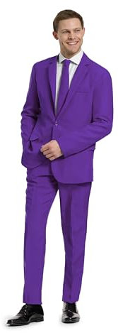 OFFSTREAM Costume da Festa per Uomo - Completo 2 Pezzi A Tinta Unita per Festa di Halloween con Giacca, Pantaloni E Cravatta - Viola