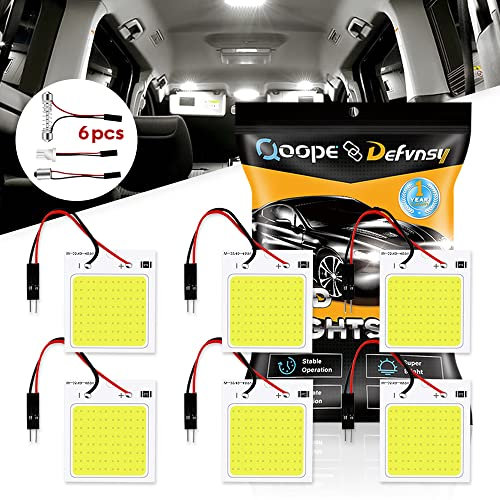 Defvnsy - Lot de 6 blanc 300Lums extrêmement lumineux COB 48-SMD 12V DC LED lumière Pour intérieur de voiture, plaque de lecture, toit, plafonnier intérieur filaire avec T10, BA9S, adaptateur feston