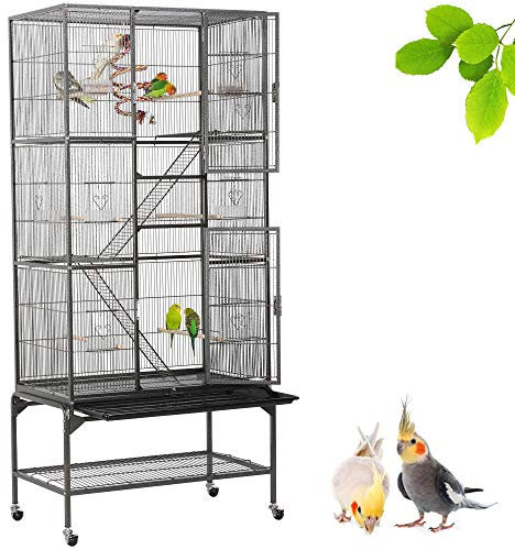 Yaheetech Cage Oiseaux Cage Perroquet Volière Oiseaux Intérieur pour Perruche Calopsitte Conure Canaris avec Pied sur Roulette 77x 46x175,5cm Noir