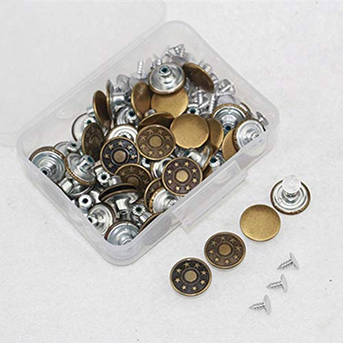 Ösen 17 mm Box 50 Sets Knöpfe Federschnallen Metallknöpfe Retro Rose 8 Sterne Bronze Denim Schnalle Lätzchen Knöpfe, 50 Set Bronze
