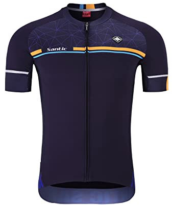Santic Cycling Jerseys for Mens Cycling Jersey Short Sleeves Cycling Tops Bike Jersey Stretchable with Pockets Navy EU M