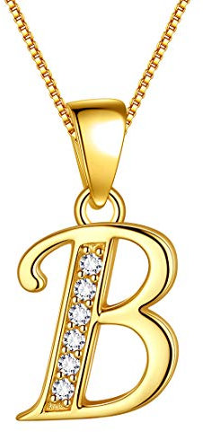 Aurora Tears Buchstabe B Halskette 925 Sterling Silber 18 Karat vergoldet Initiale B Alphabet Anhänger mit Zirkonia Schmuck Dating für Frauen DP0045B-Y