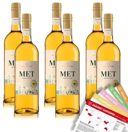 Katlenburger Honigwein Met, lieblich, sortenreines Weinpaket + VINOX Winecards (6x0,75l)