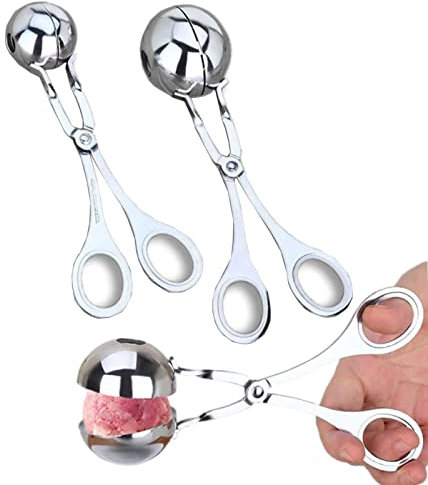 ZHZYYD18 - Albóndigas de carne (acero inoxidable, cuchara de carne de acero inoxidable, pinzas de hielo para albóndigas de carne o pasta de galletas caseras, 2 unidades