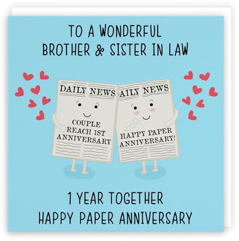 Hunts England - Brother And Sister In Law 1st Anniversary Card - Fun Cute Anniversary Card - 1 Year Together - Happy Paper Anniversary - Iconic Collection