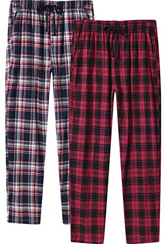 AjezMax 2 Paquets Bas de Pyjama Femme Hiver Automne Longue avec Poches en Coton Carreaux Pantalon PJ pour Dames XS-XXL 2 Paquets 02 L