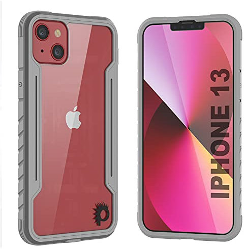 Punkcase Entworfen für iPhone 13 [Avenger Defense Series] Schutzhülle in Militärqualität mit Aluminiumrahmen [transparente Rückseite] Ultimativer Fallschutz für iPhone 13 (6,1 Zoll) (2021) (grau)