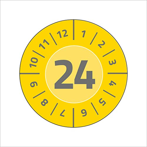AVERY Zweckform 120 Prüfplaketten mit Jahreszahl 2024 (fälschungssicher, stark selbstklebend, Ø 20 mm, Prüfaufkleber, beschriftbare Prüfsiegel aus Dokumentenfolie) Art. 6945-2024, gelb