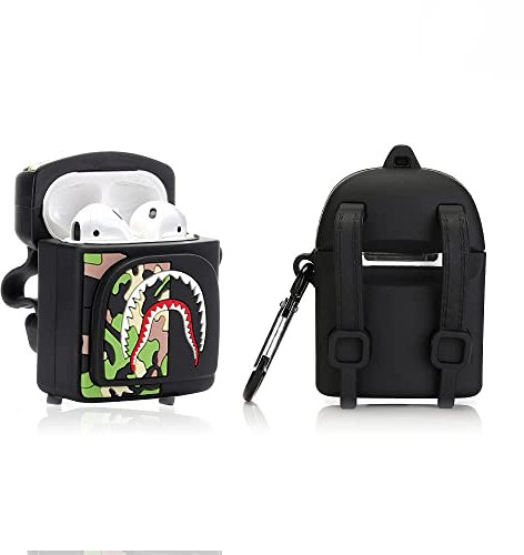 Derhom - Custodia Protettiva in Silicone per Airpods Apple 1 e 2 [Borsa Serie] (Black Shark)