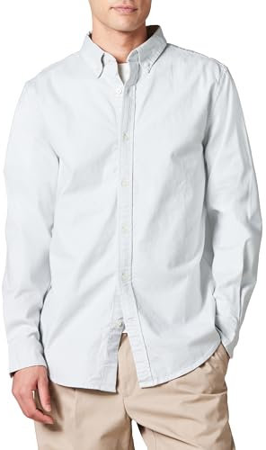 Amazon Essentials Men's Slim-fit Long-Sleeved Stretch Oxford Shirt, Light Grey, XS